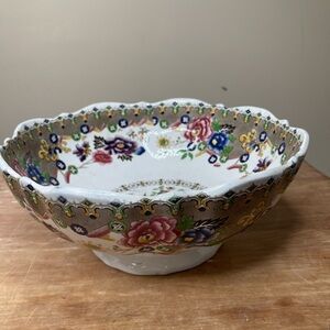 Large Vintage Hand Painted Footed Fruit Bowl